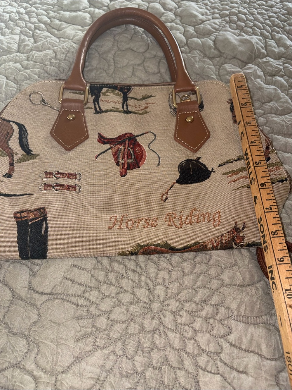 Signare Tapestry Equestrian Horse Riding Convertible Handbag Purse Tan
